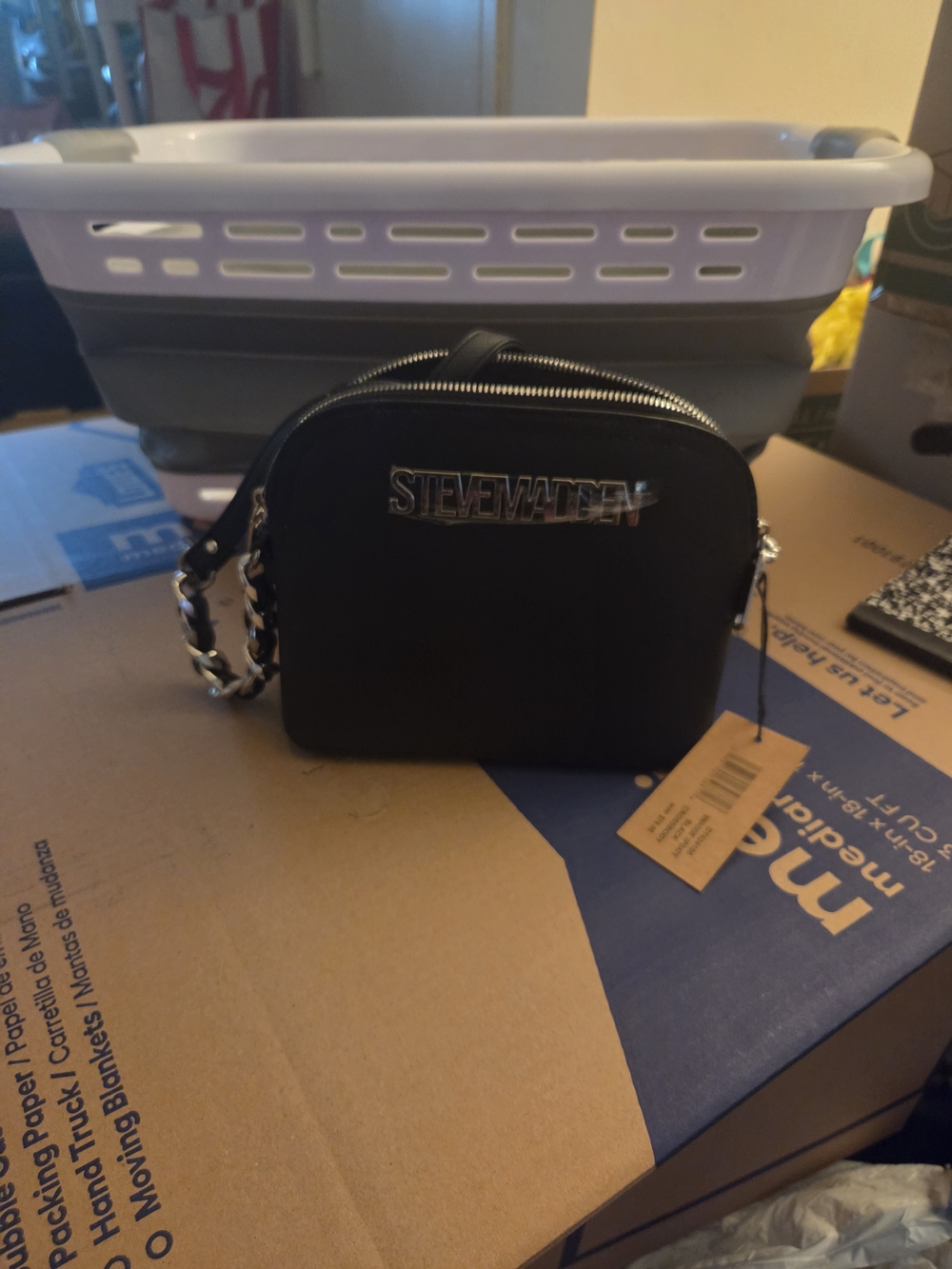 Steve Madden Black Crossbody Bag with Silver Logo Plaque